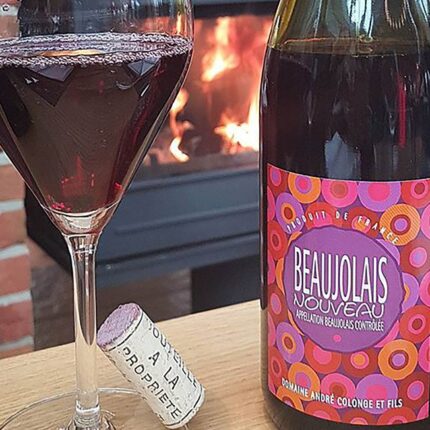The iconic, vibrant label of the new season's Beaujolais Nouveau wine at Galvin's.