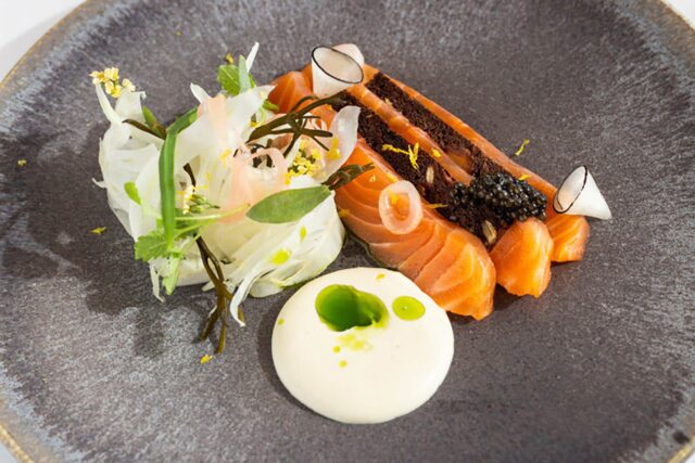 A beautifully plated, upscale British brunch favorite at Galvin Restaurants Mayfair.
