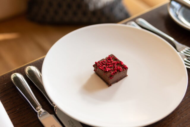 Decadent dark chocolate soufflé served fresh at Galvin La Chapelle London.