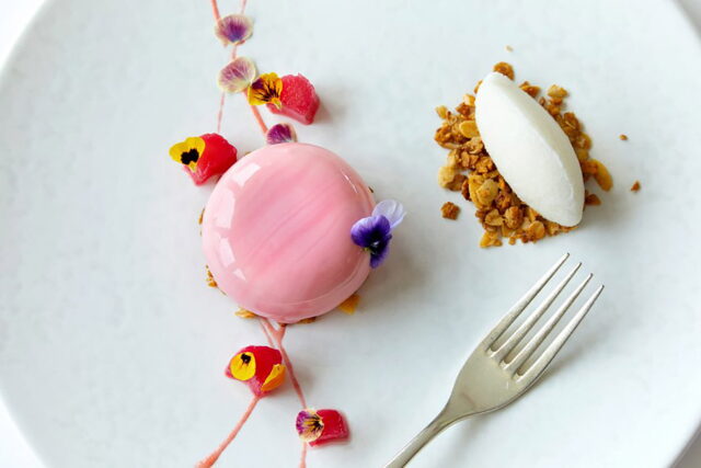 A luxurious, heart-shaped dessert creation crafted for Valentine's Day at Galvin's.