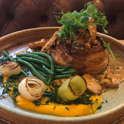 Golden, flaky puff pastry pie served fresh at Galvin Green Man for British Pie Week.