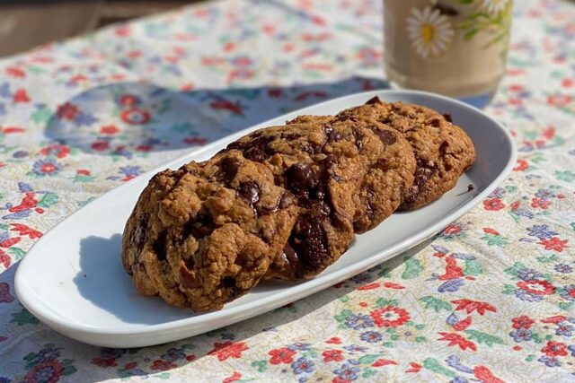 Freshly baked Michelin-standard chocolate and almond cookies by Galvin Restaurants.