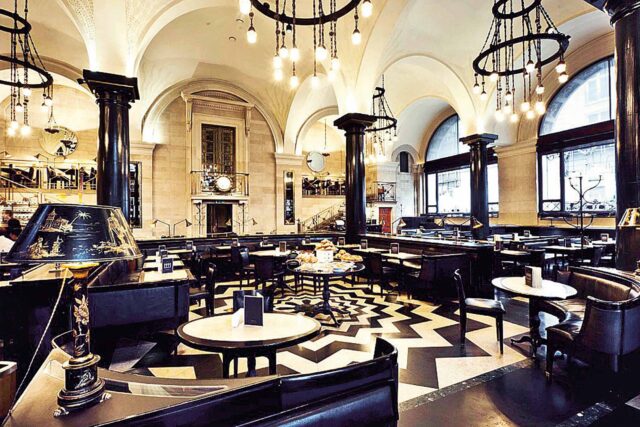 Artfully placed mirrors and structural design details at Galvin Restaurants.