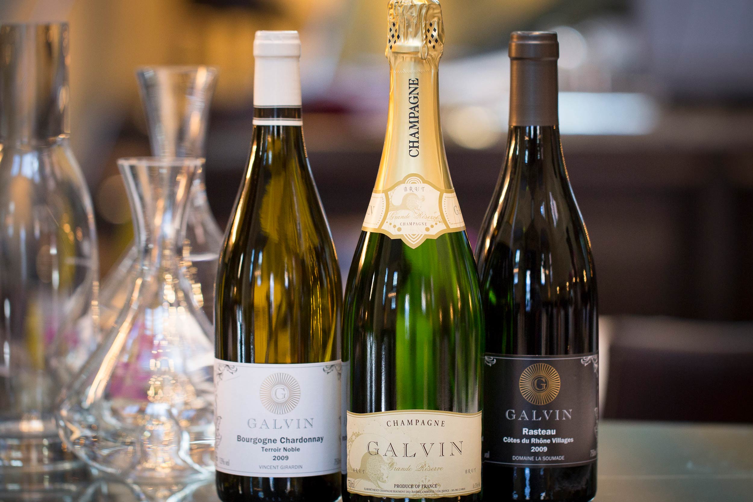 A curated selection of premium red and white wine bottles at Galvin Green Man Essex.