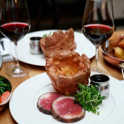 Slow-roasted beef sirloin with crisp Yorkshire pudding at Galvin Spitalfields.