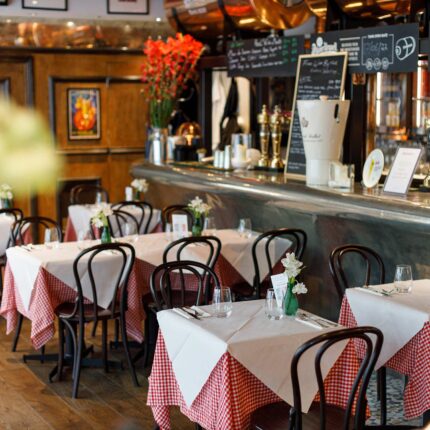 Vibrant summer pub and bar atmosphere during happy hour at Galvin Spitalfields.