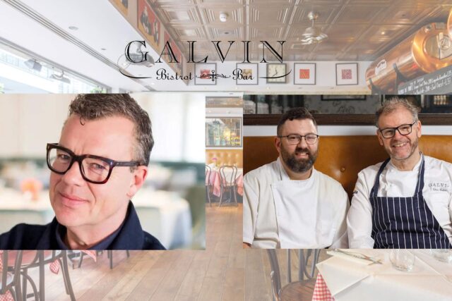 Chef Jeremy Lee and Chris Galvin hosting the Quo Vadis Book Club at Galvin Bistrot.