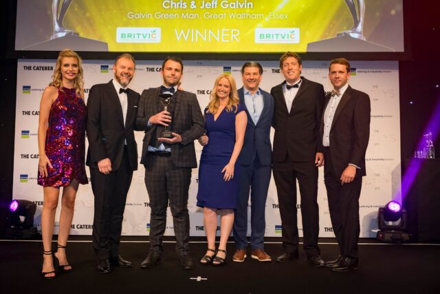 The Galvin Green Man team celebrating their prestigious Catey Bar Award win in Essex.