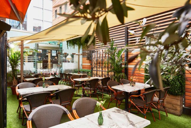 Galvin La Chapelle: Elegant outdoor seating perfect for summer dining in London.