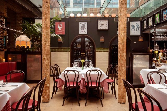 Private Dining events venue space at Cocktail Bar Pub Restaurant Spitalfields, the two areas, can be combined to accommodate more guests.