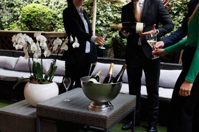 Outdoor Private Dining in Spitalfields Market Event Space Venue Restaurant Bar Pub French Brasserie Bistro for Meetings Drinks Receptions, Corporate Gatherings Galvin Bistrot & Bar Bishopsgate Liverpool Street in The City