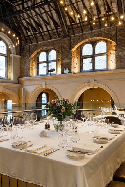 Sophisticated business lunch setting in The Gallery at Galvin La Chapelle restaurant.