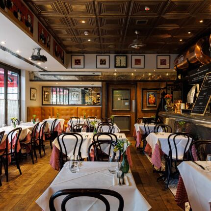 Warm, ambient historic lighting creating a festive Burns Night atmosphere at Galvin's.