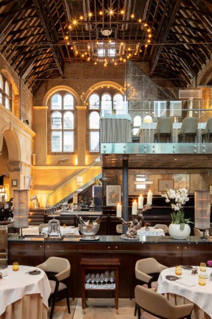 The intimate, beautifully lit private event space at Galvin La Chapelle London.