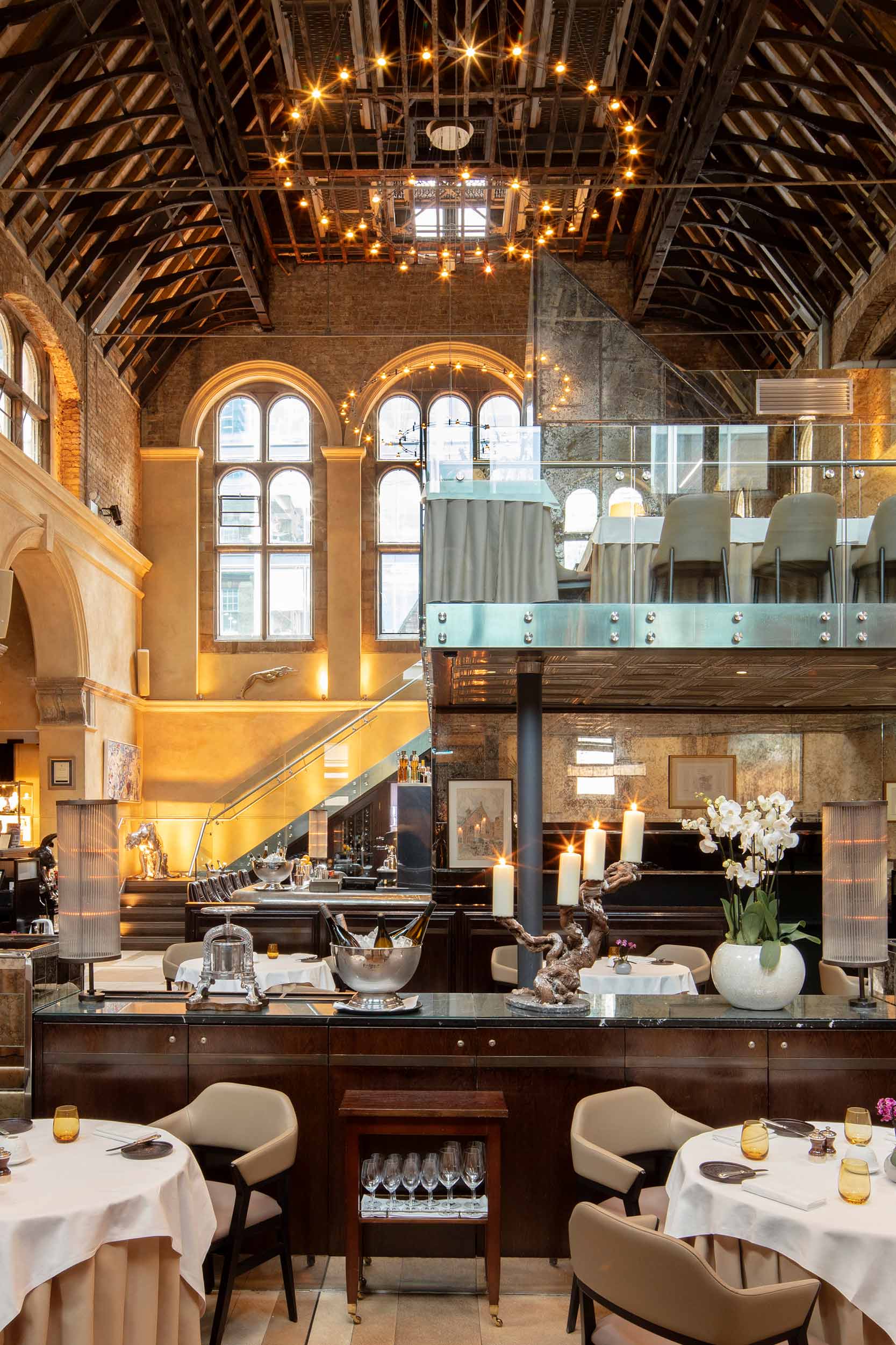 The intimate, beautifully lit private event space at Galvin La Chapelle London.
