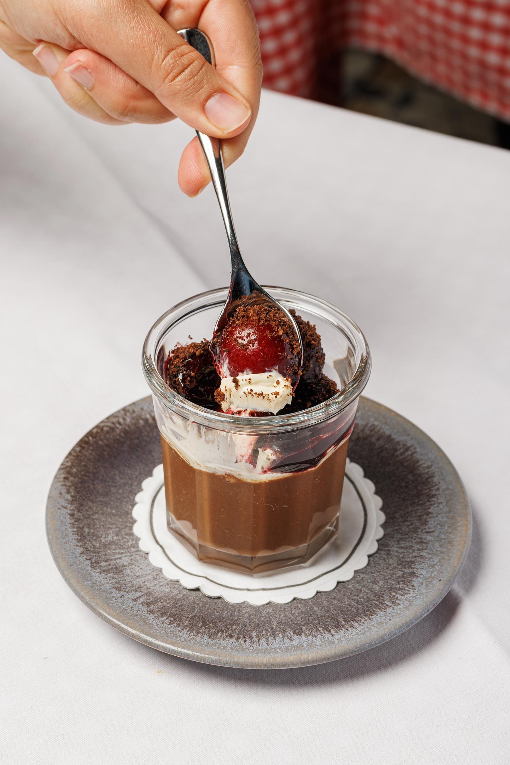 A decadent, warm chocolate fondant dessert creation from the Galvin Bistrot & Bar pastry team.