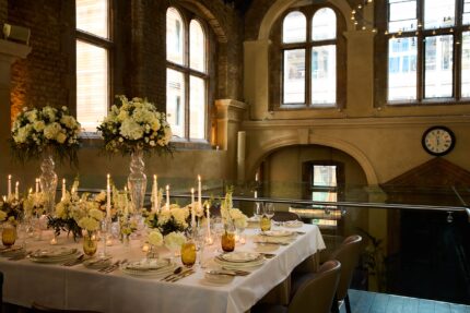 The dramatic vaulted ceilings of Galvin La Chapelle creating an iconic wedding setting.
