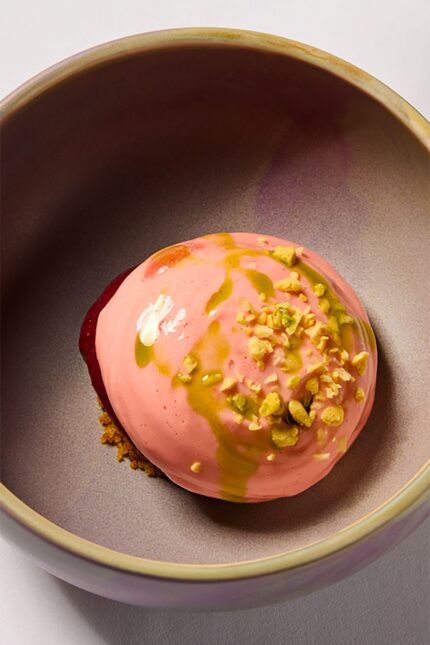Refreshing raspberry and elderflower jelly served fresh at Galvin Restaurants.