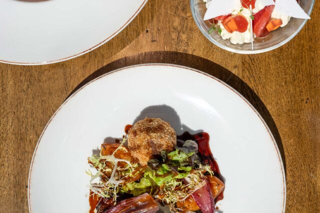 An overhead view of the three-course Taste of Summer seasonal menu at Galvin Essex.