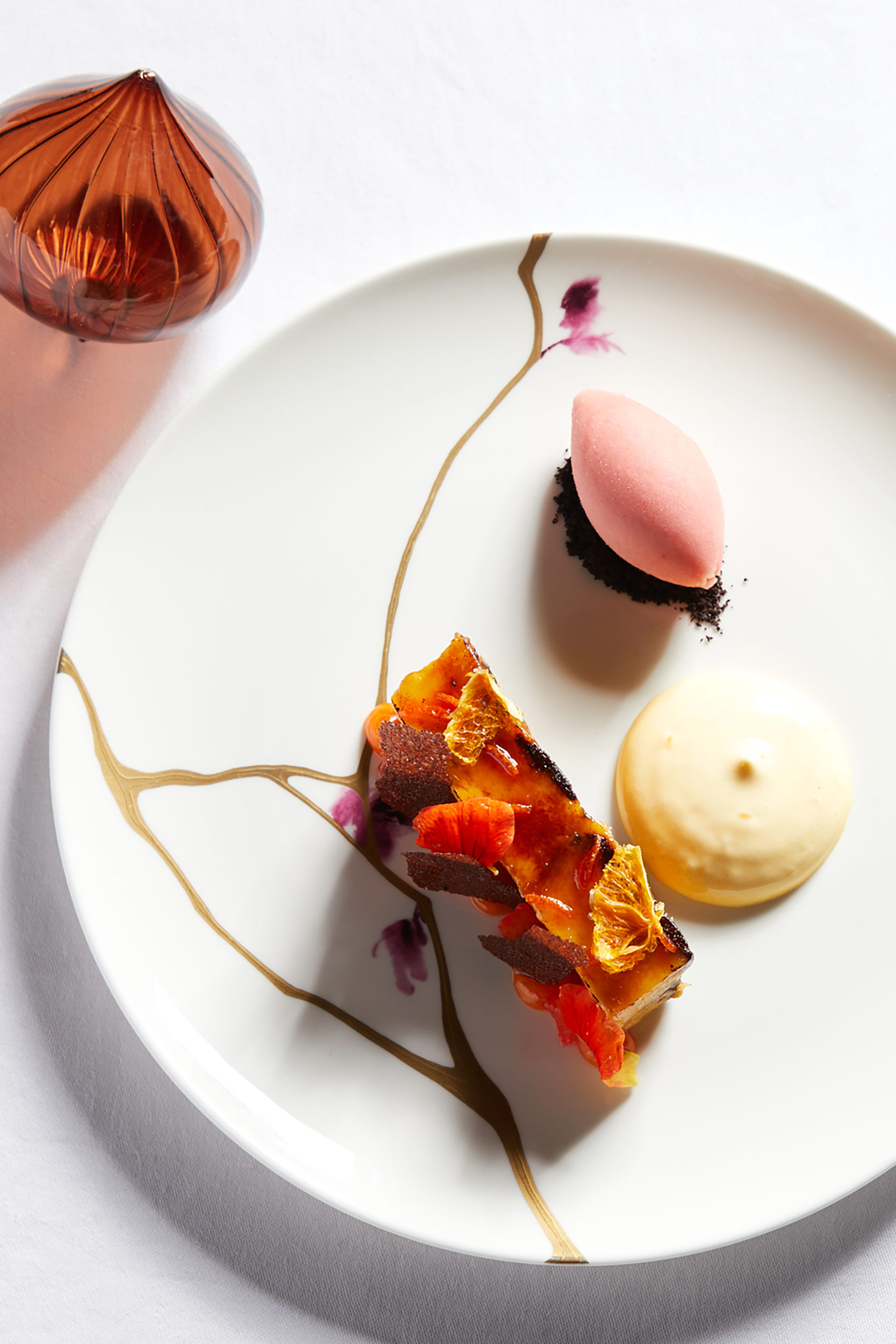Gourmet culinary creations served on New Year's Eve at Galvin La Chapelle, London.
