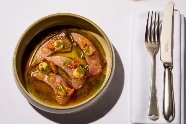 Mediterranean restaurant city London Michelin star menu bubbles