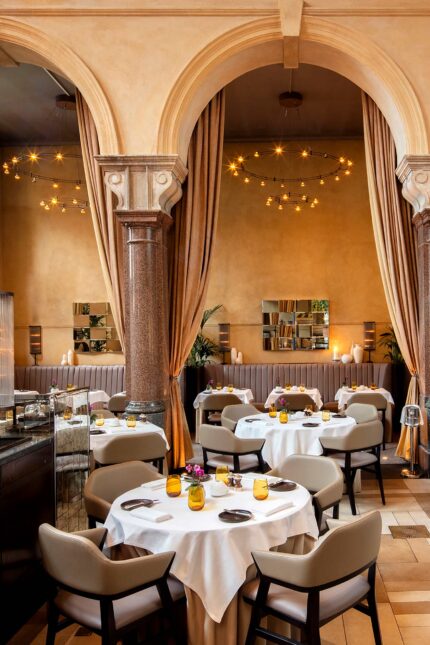 Top Mediterranean restaurant near me in The City three course meal menu with bubbles for two, Michelin-starred meals at Galvin La Chapelle.