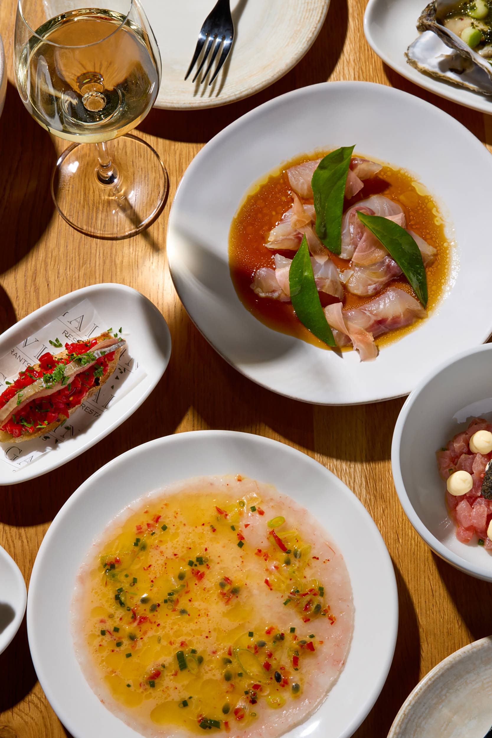 Artistically plated luxury seafood course from the Galvin Valentine's Day menu.