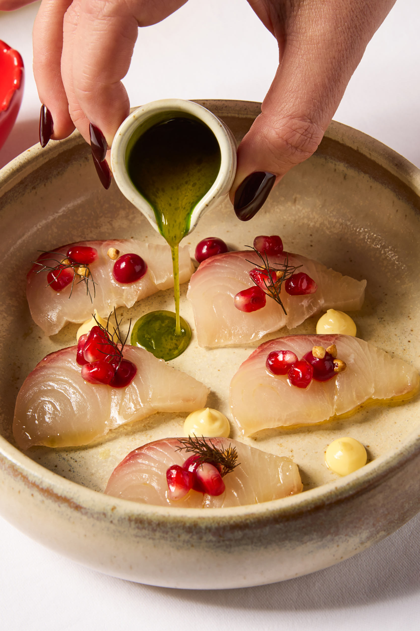 Beautifully plated Mediterranean starter course for Valentine's Day at Galvin La Chapelle.