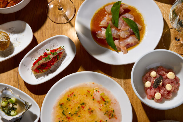 A selection of premium seafood tapas and fresh oysters at Galvin Restaurants London.